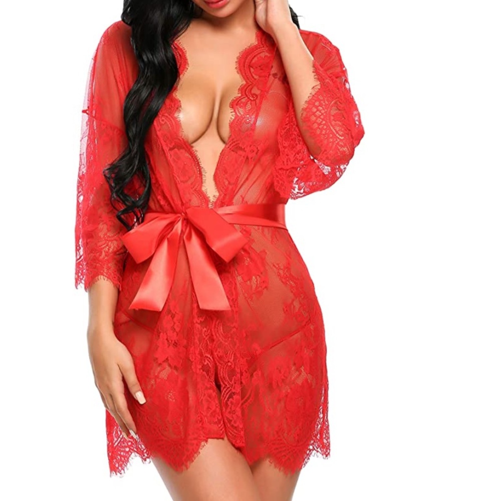 Red Lace Babydoll Lingerie  Robe